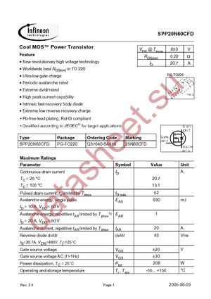 SPP20N60CFD datasheet  